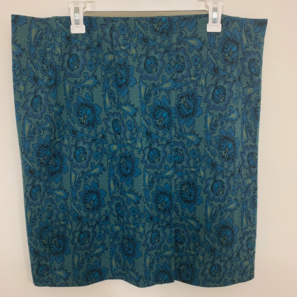 J Jill Blue Green Floral Midi Skirt